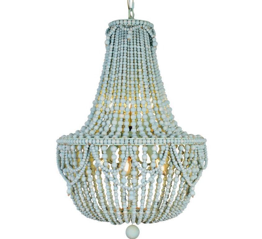 Light Blue Wood Beaded Swag Chandelier - Belle Escape