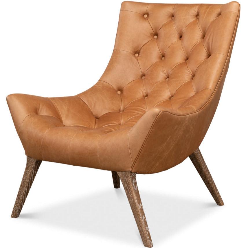 Light Brown Quilted Leather Slouch Chair - Belle Escape