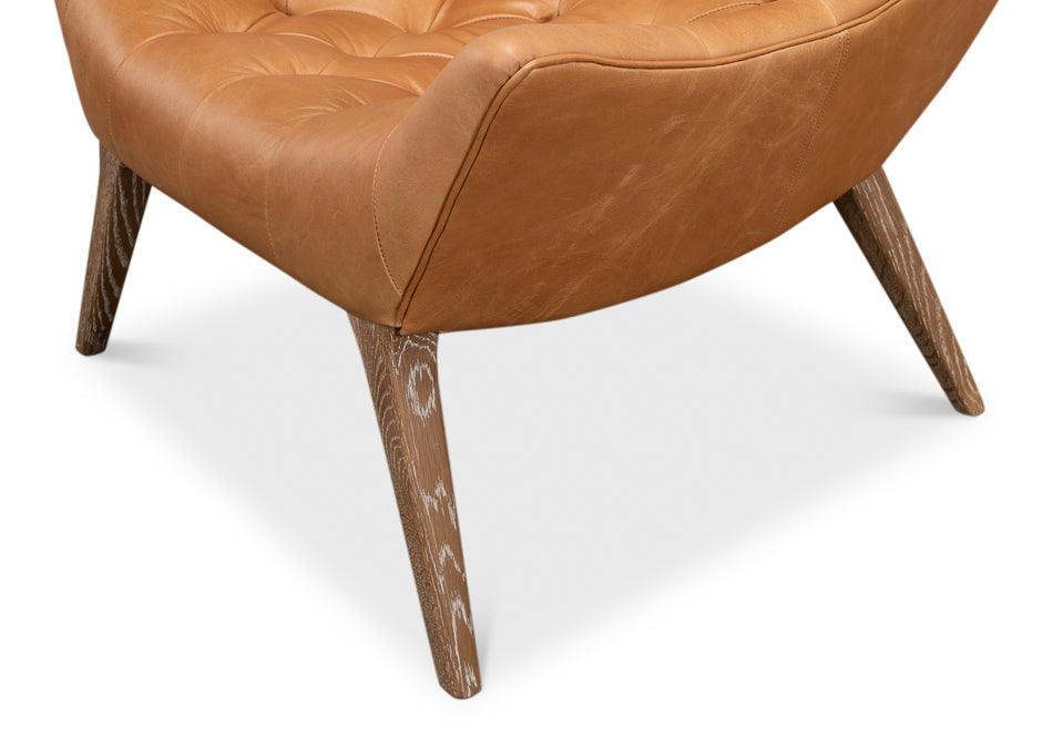 Light Brown Quilted Leather Slouch Chair - Belle Escape