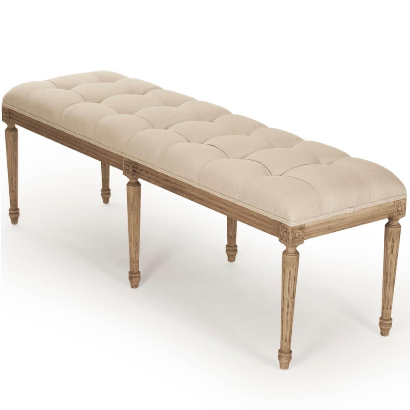 Louis Tufted Natural Linen Bench - Belle Escape