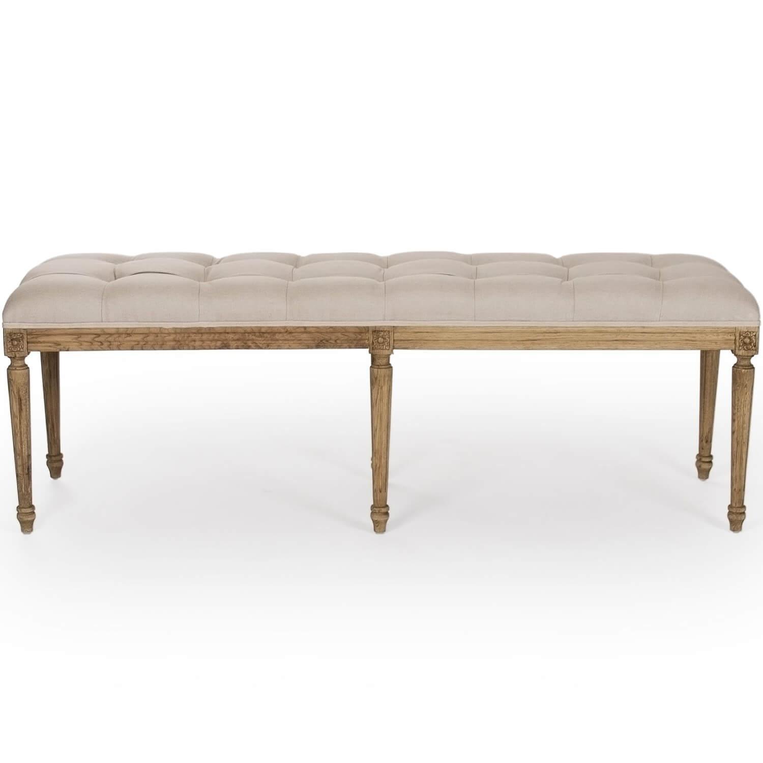 Louis Tufted Natural Linen Bench - Belle Escape