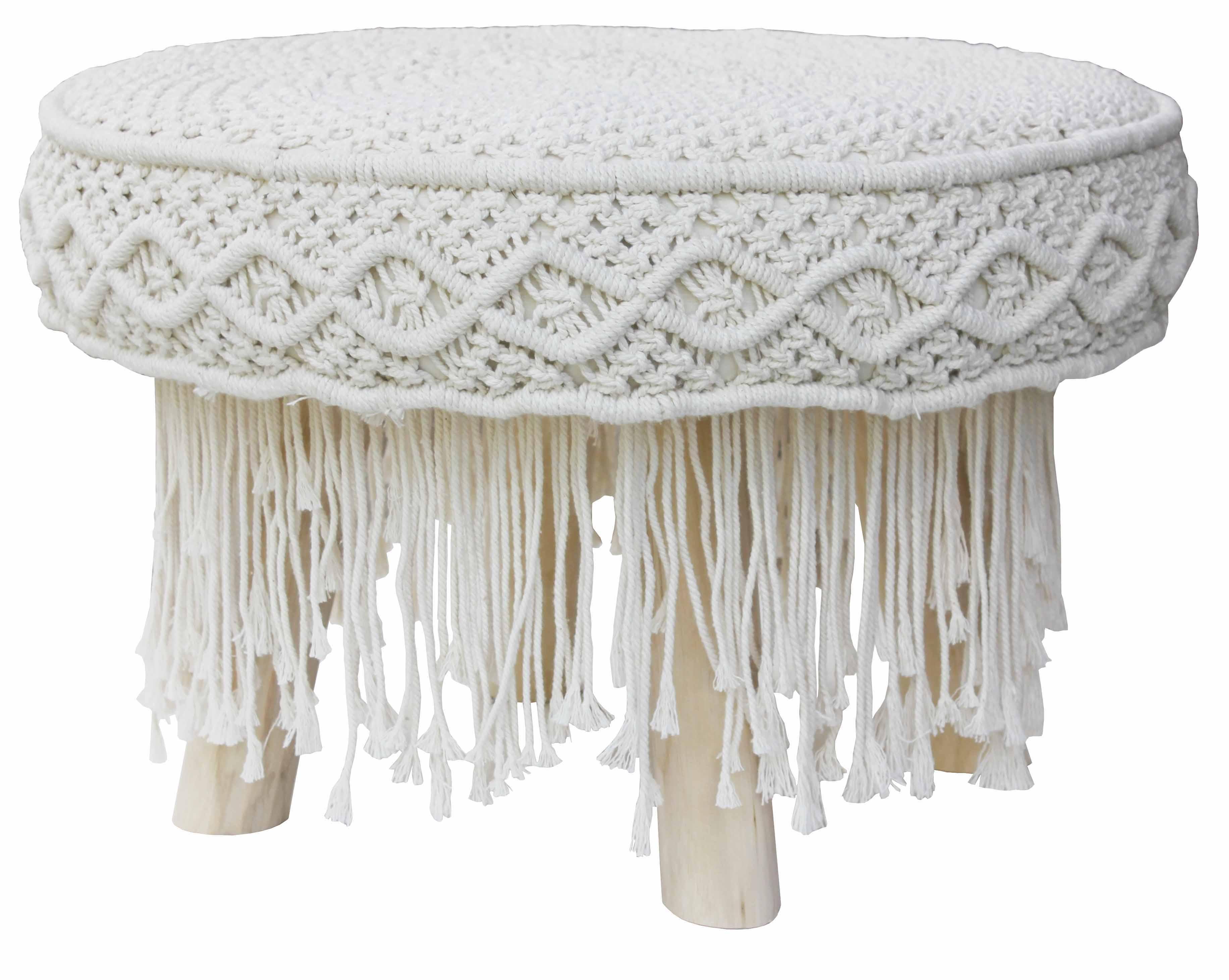 Lyric White Boho Chic Ottoman - Belle Escape