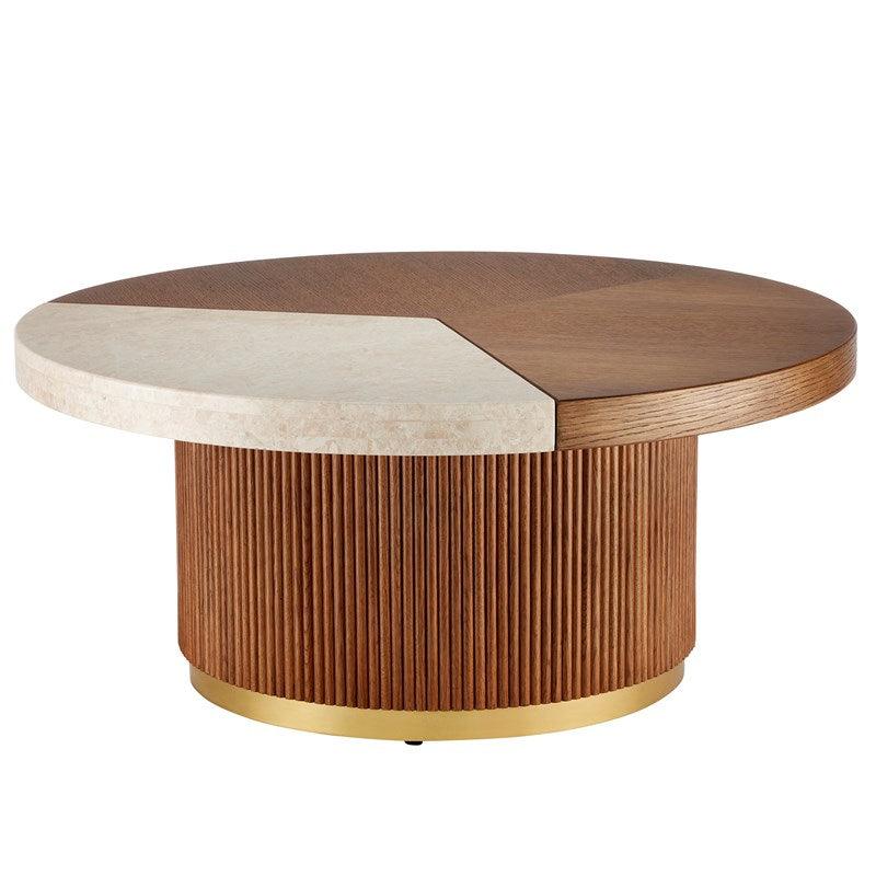 Marble and Wood Brass Base Coffee Table - Belle Escape