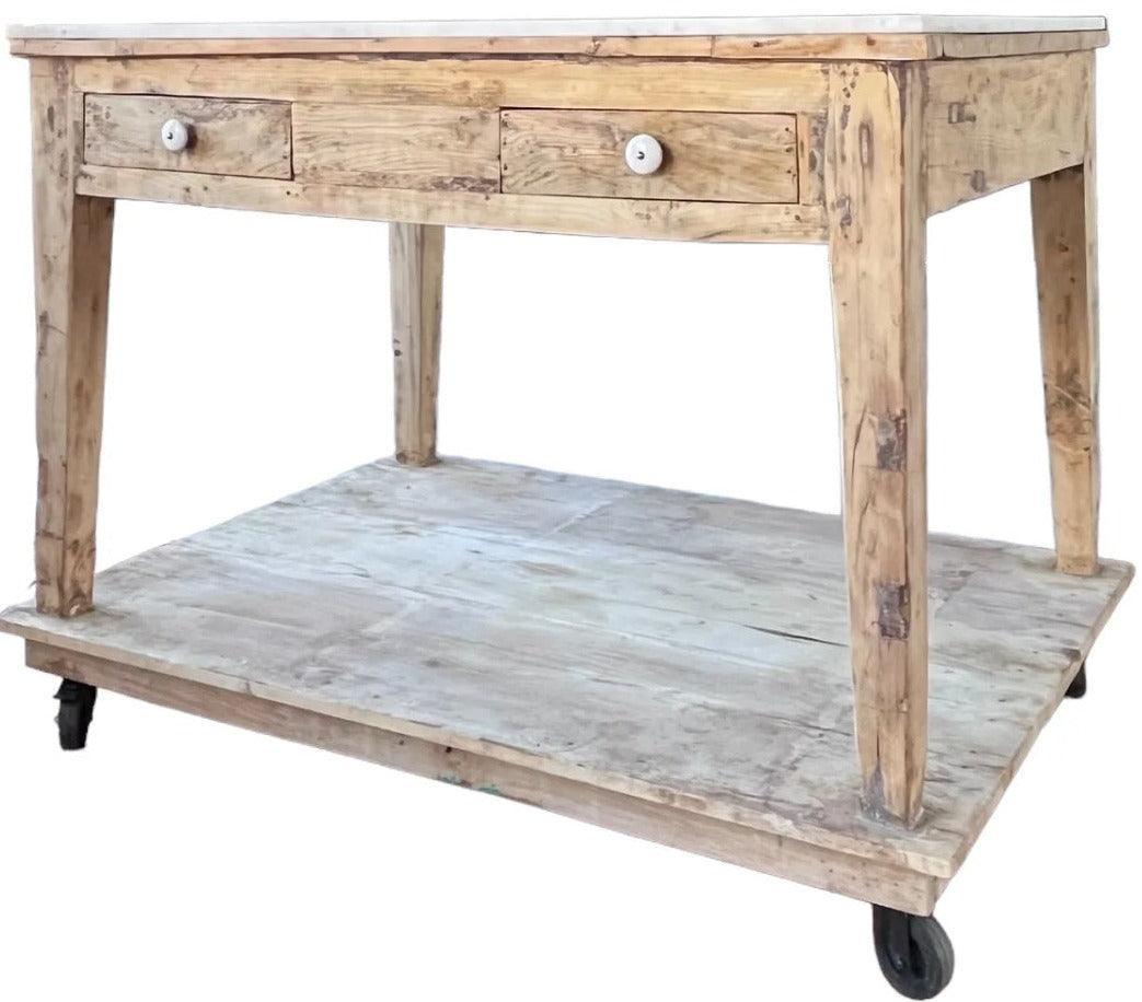 Marble Top Farmhouse Kitchen Island - Belle Escape