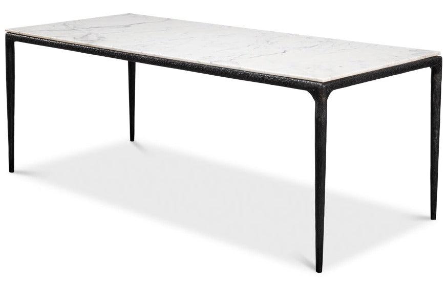Marble Top Forged Iron Base Dining TAble - Belle Escape