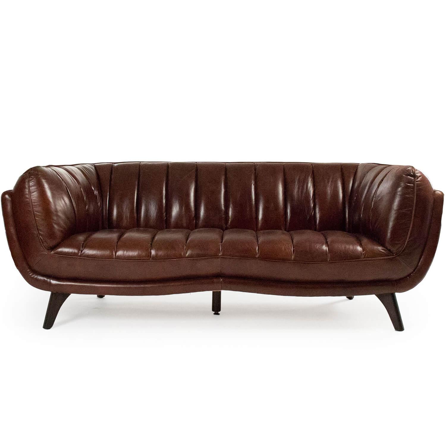 Mid Century Brown Leather Sofa - Belle Escape