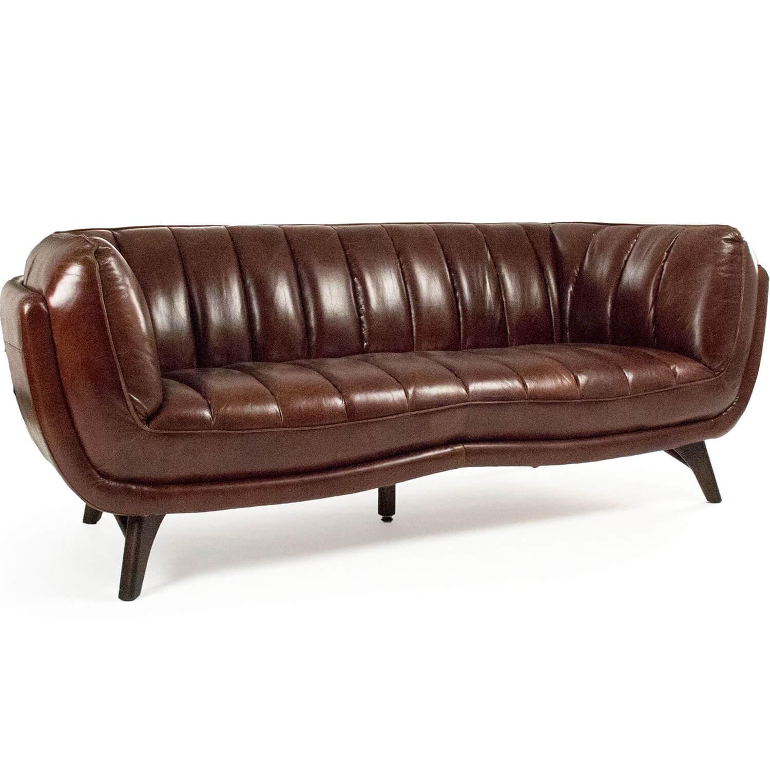 Mid Century Brown Leather Sofa - Belle Escape