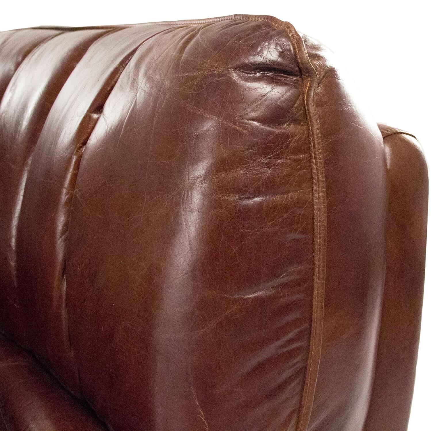 Mid Century Brown Leather Sofa - Belle Escape