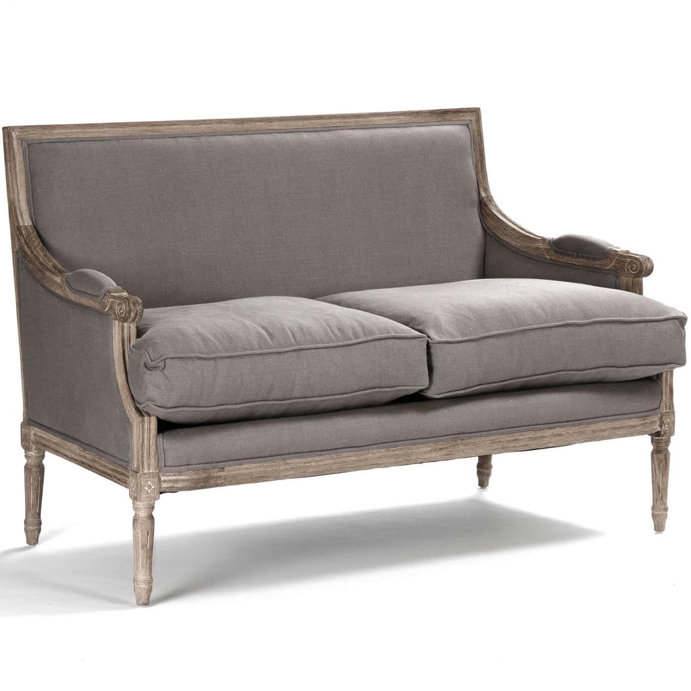 Modern Gray French Louis Settee - Belle Escape