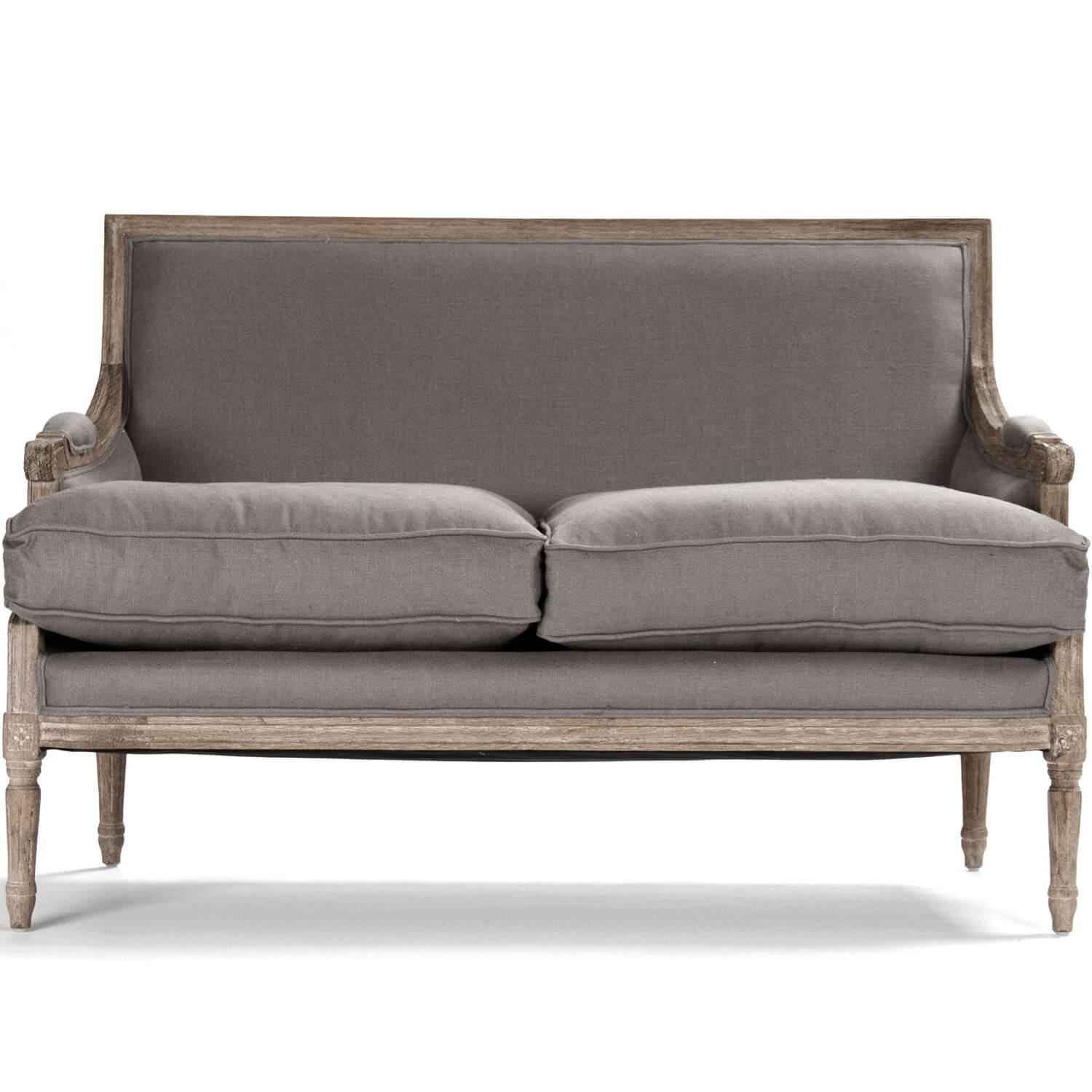 Modern Gray French Louis Settee - Belle Escape