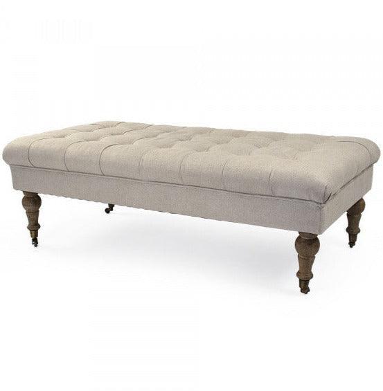 Natural Linen Maison Tufted Oak Ottoman - Belle Escape