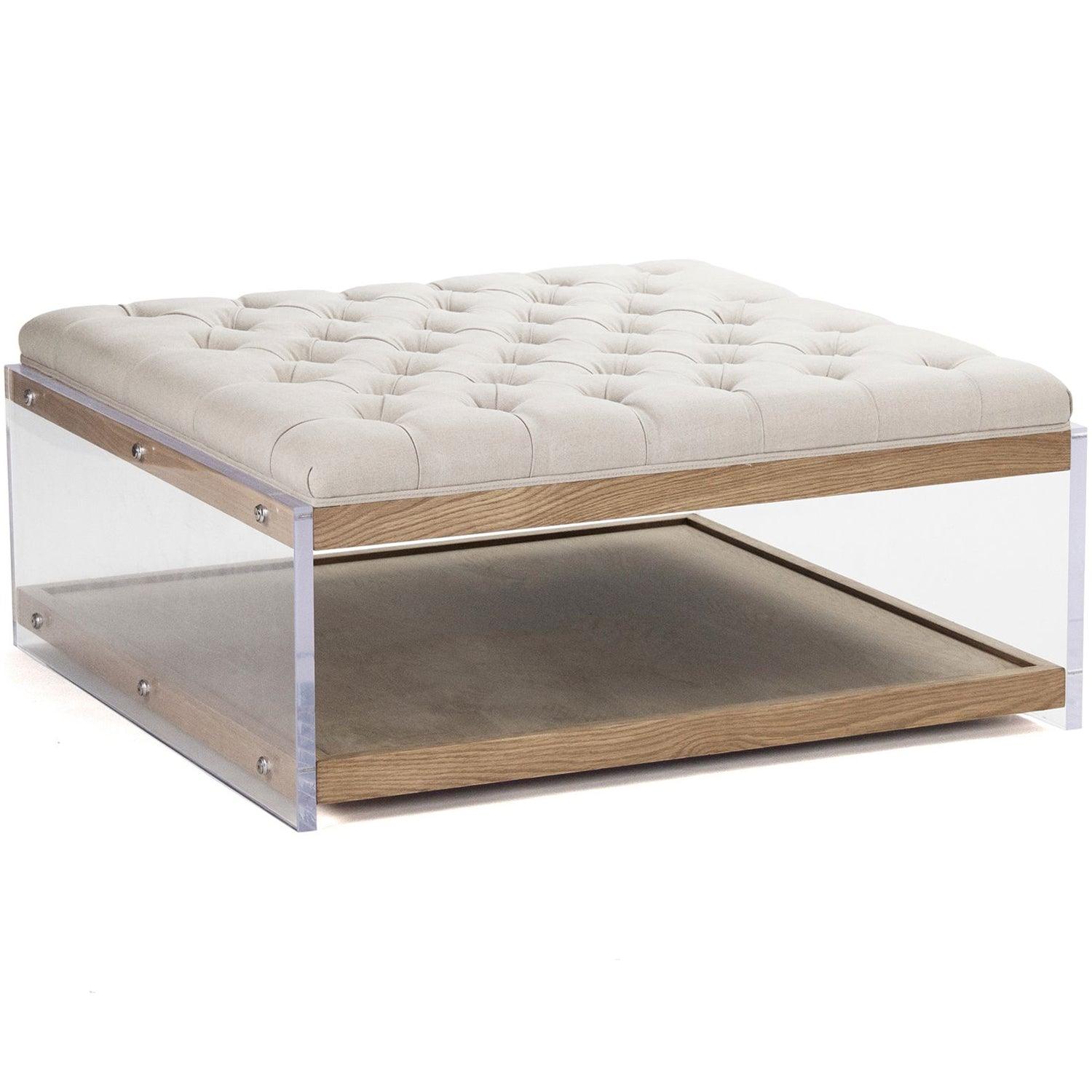 Natural wood Cosmo Acrylic Tufted Ottoman - Belle Escape