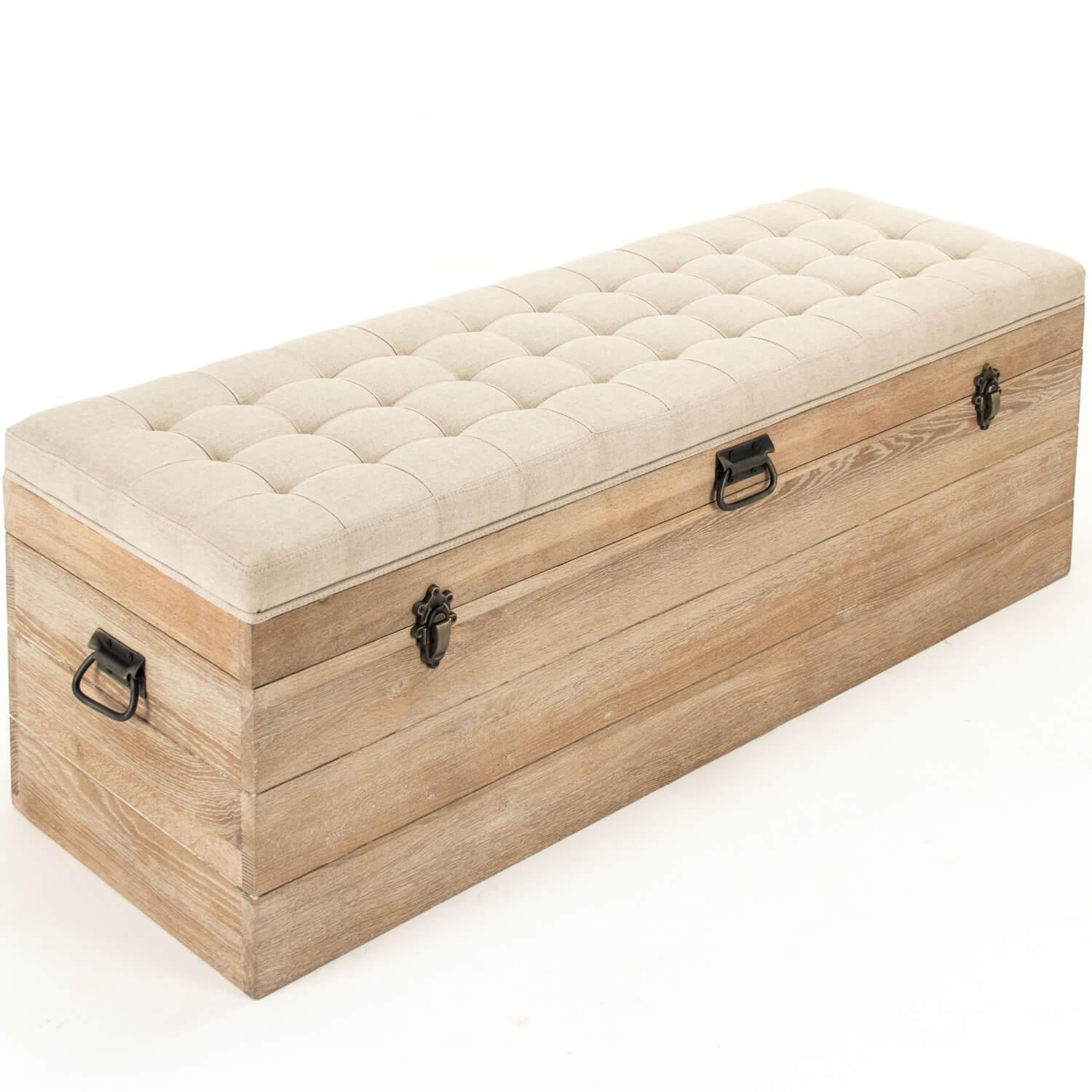 Oak Wood Tufted Storage Bench - Belle Escape