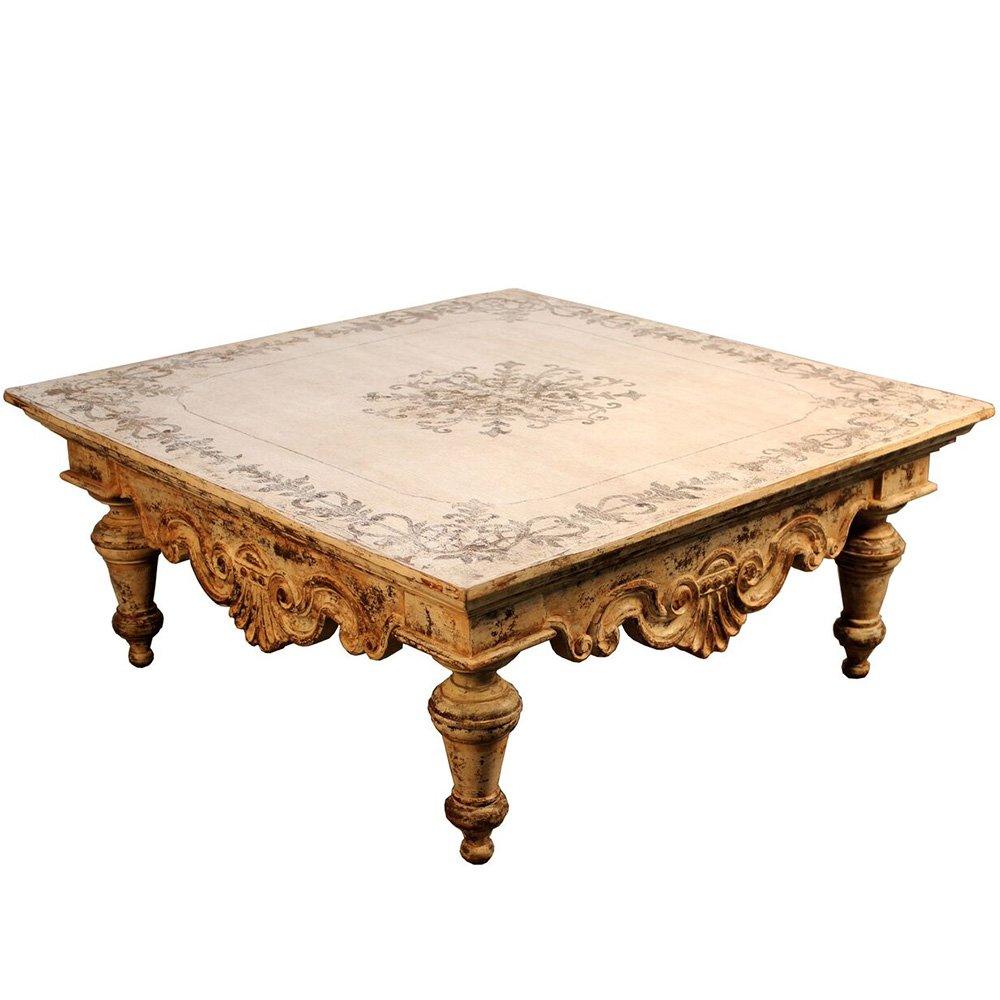 Painted Ornately Carved Coffee Table - Belle Escape