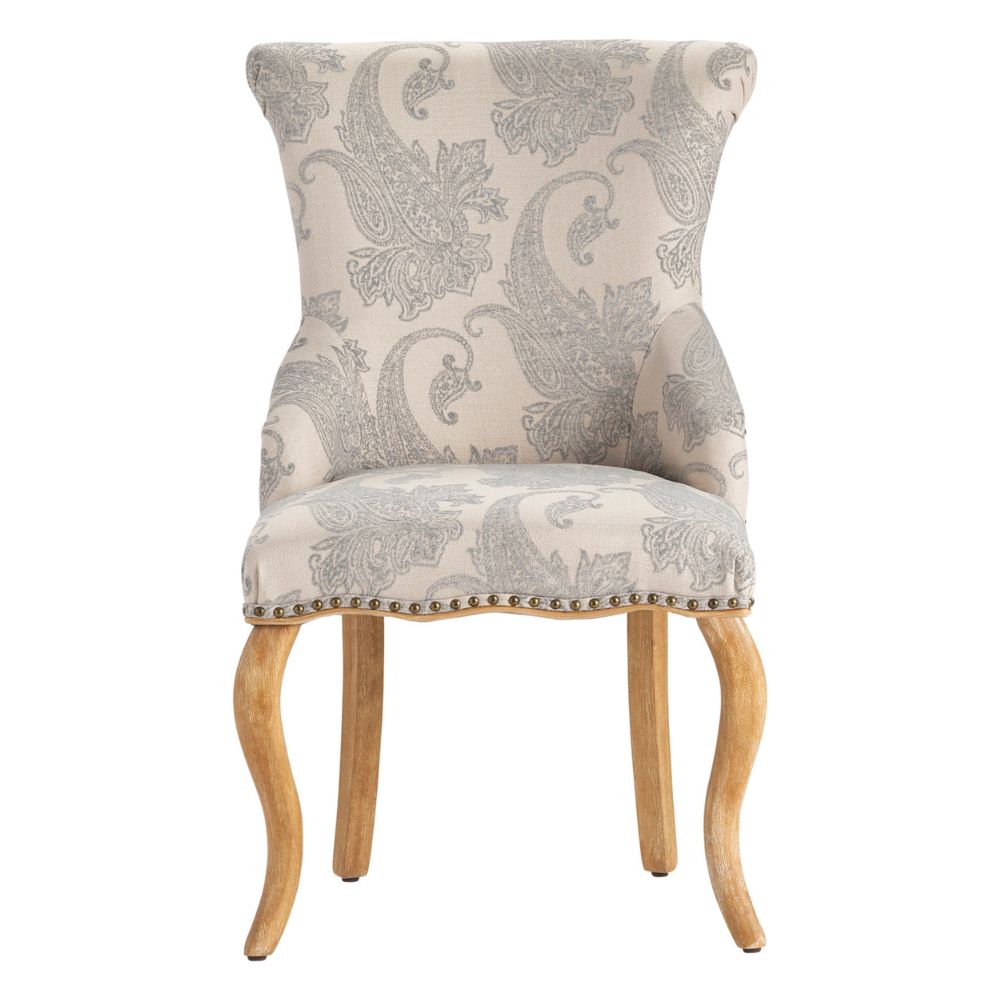 Paisley Patterned Light Gray Accent Chair