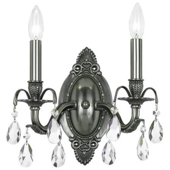 Parisian Pewter Double Wall Sconce with Crystals - Belle Escape