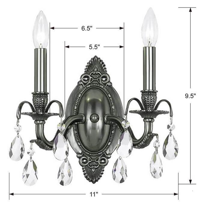 Parisian Pewter Double Wall Sconce with Crystals - Belle Escape