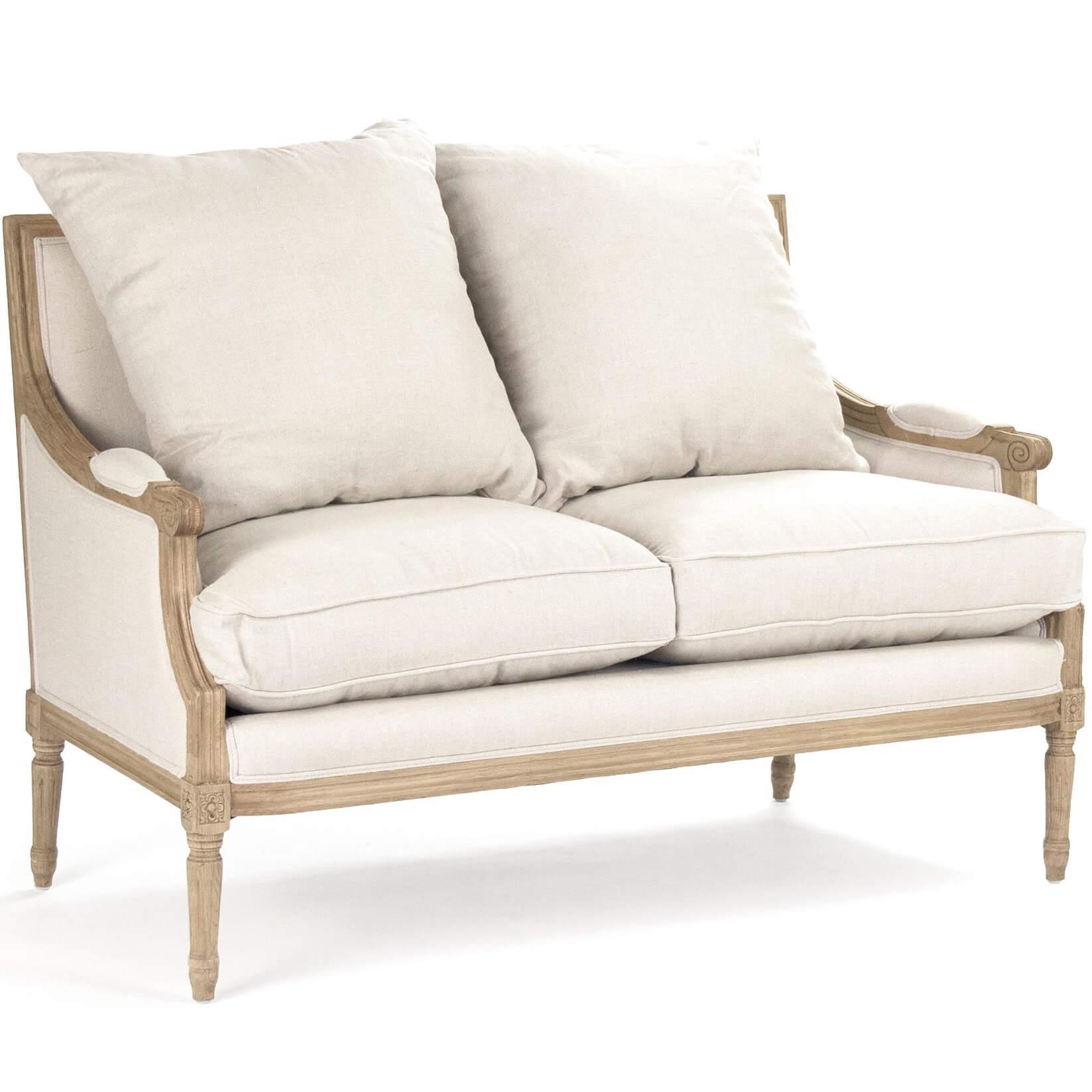 Plush Linen Louis Settee - Belle Escape