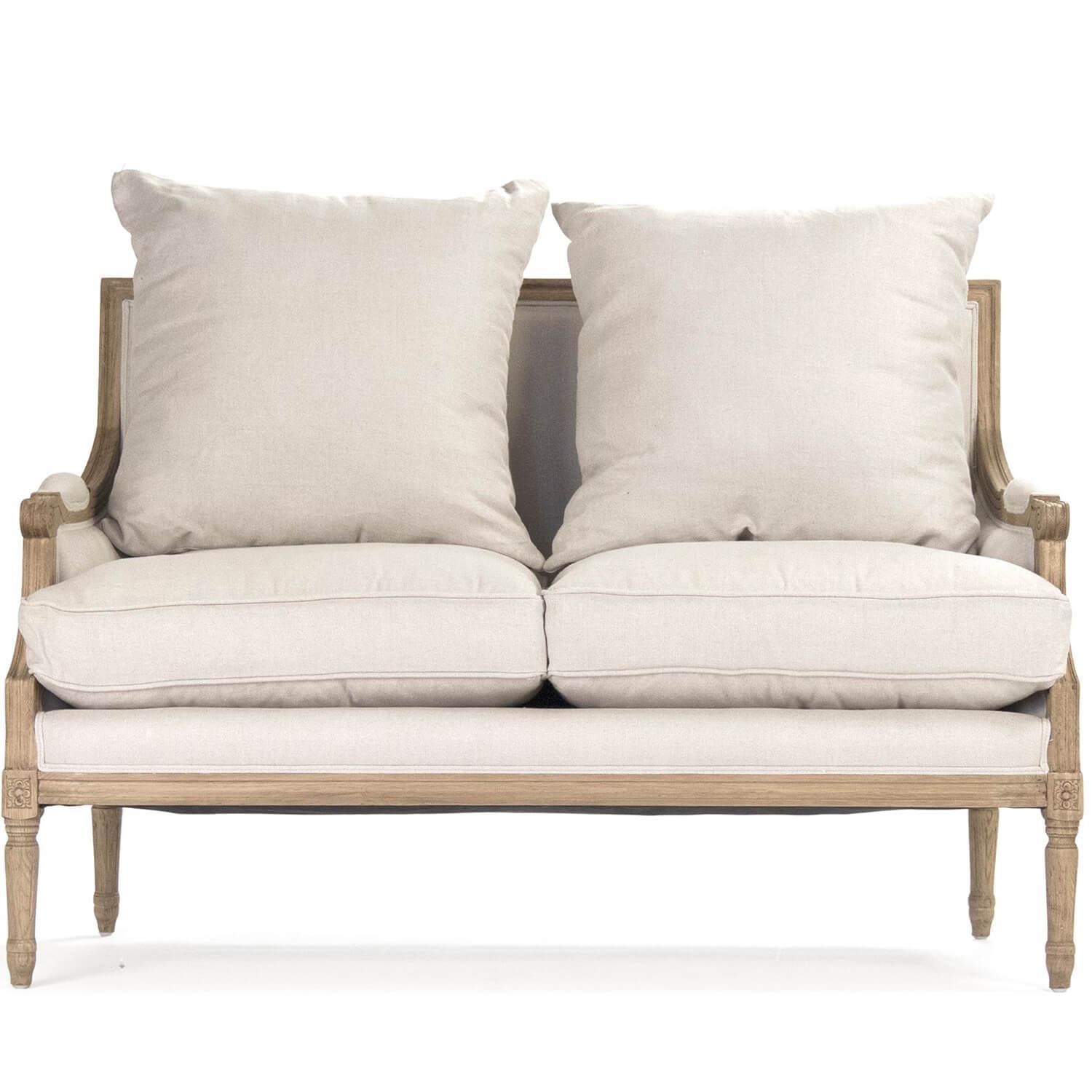 Plush Linen Louis Settee - Belle Escape