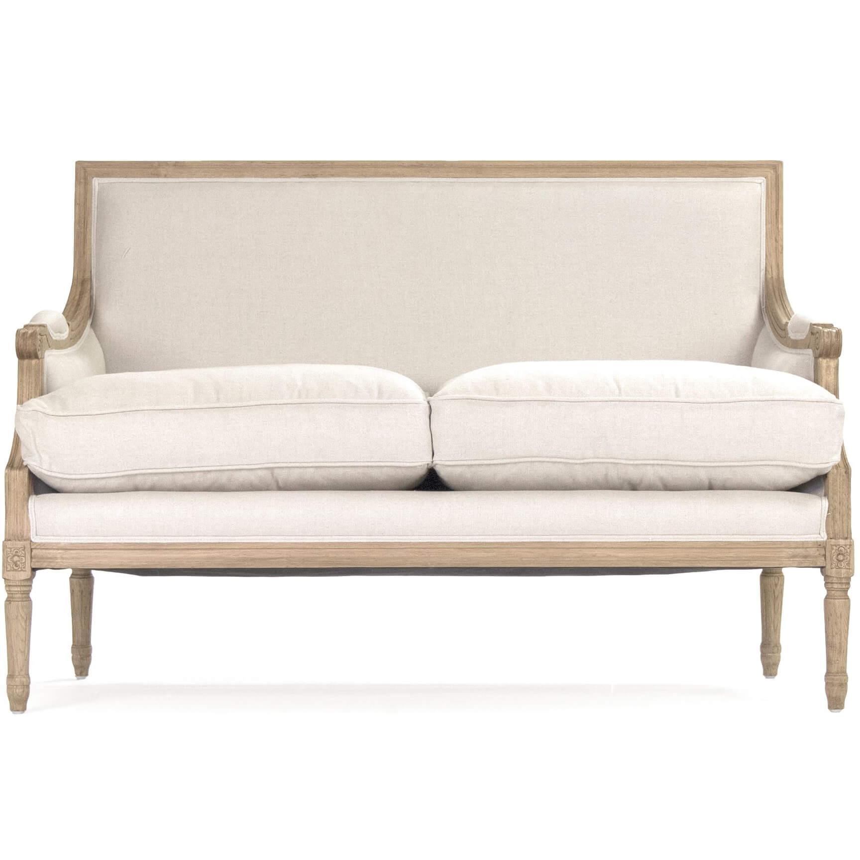 Plush Linen Louis Settee - Belle Escape