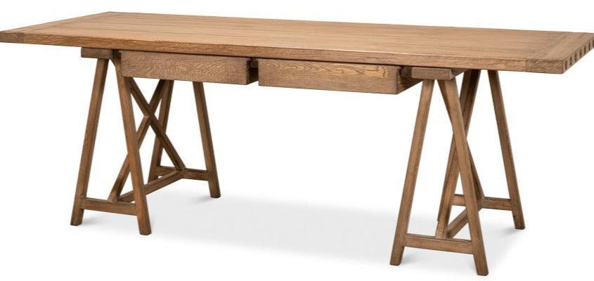 Polished Reclaimed Wood Sawhorse Desk - Belle Escape