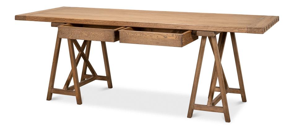Polished Reclaimed Wood Sawhorse Desk - Belle Escape