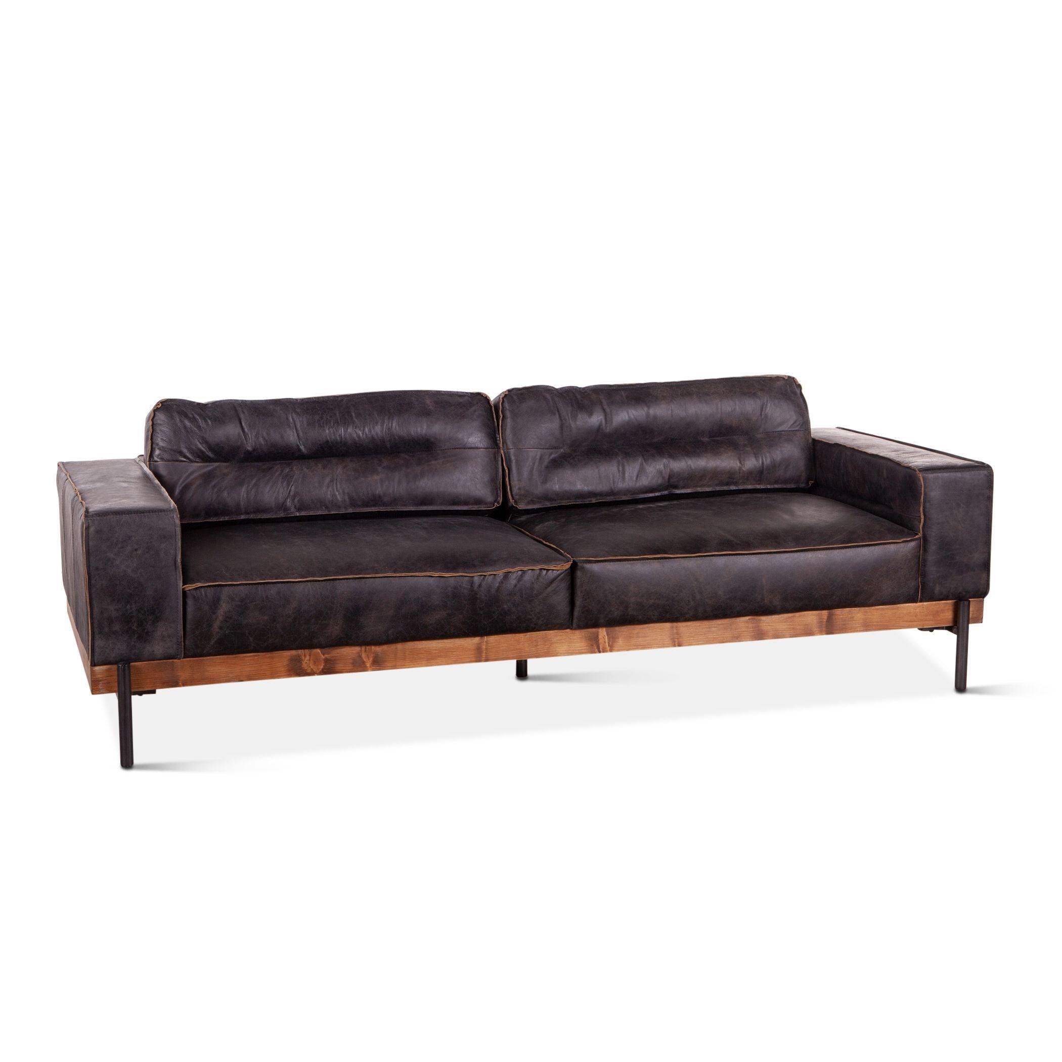 Portofino Industrial Black Leather Sofa - Belle Escape