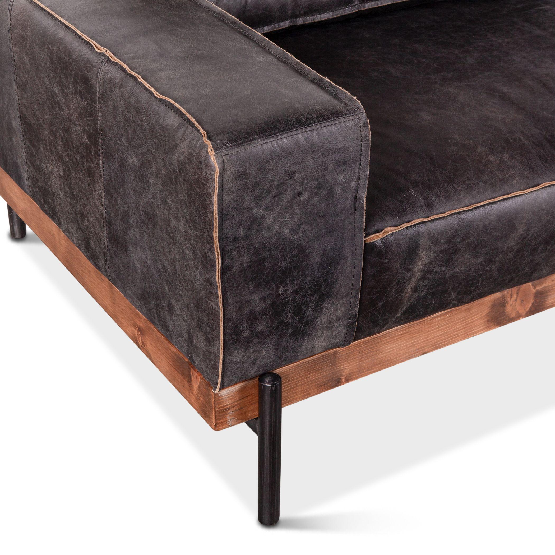 Portofino Industrial Black Leather Sofa - Belle Escape