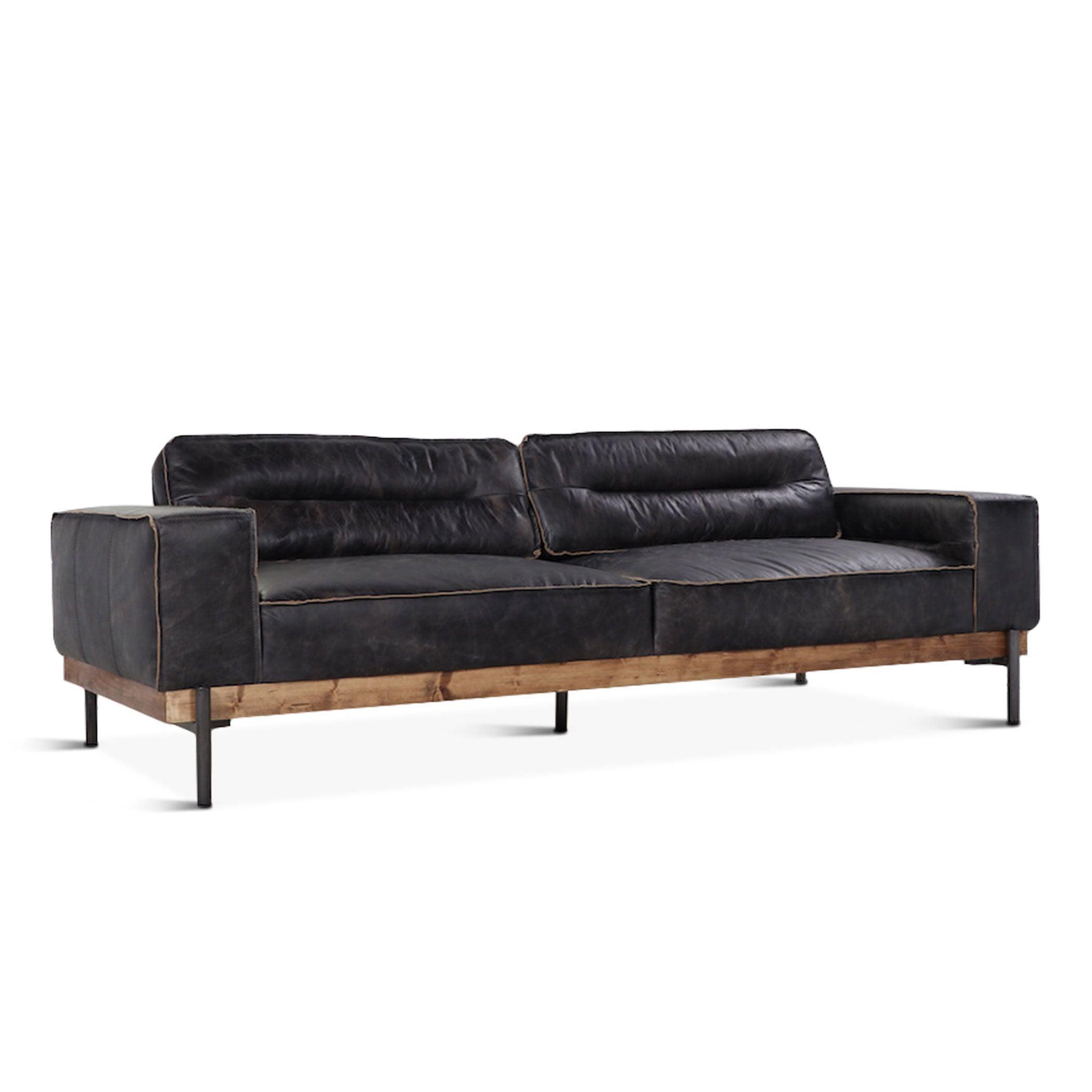 Portofino Industrial Black Leather Sofa - Belle Escape