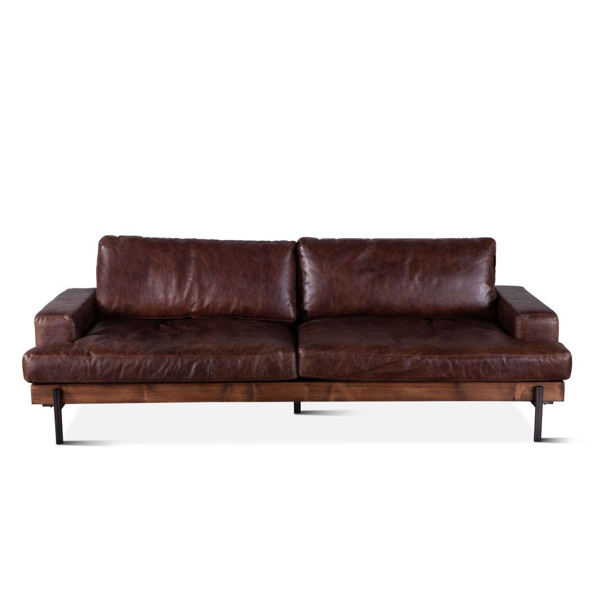 Portofino Industrial Brown Leather Sofa - Belle Escape