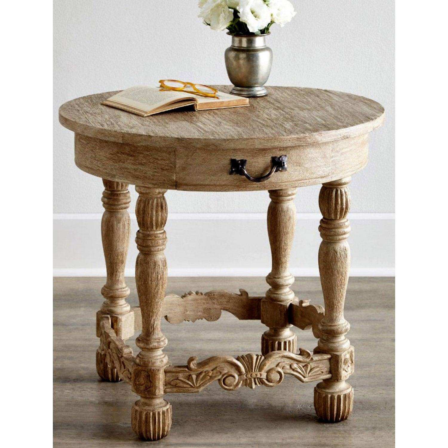 Provencal Round Side Table with a Drawer - Belle Escape