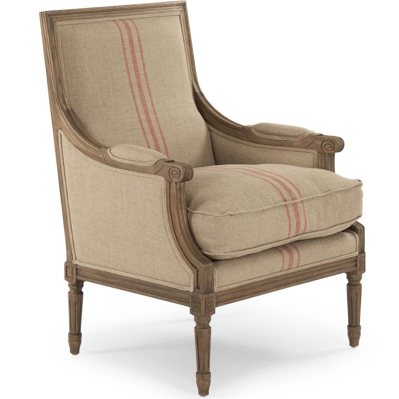 Red Striped French Louis Arm Chair - Belle Escape