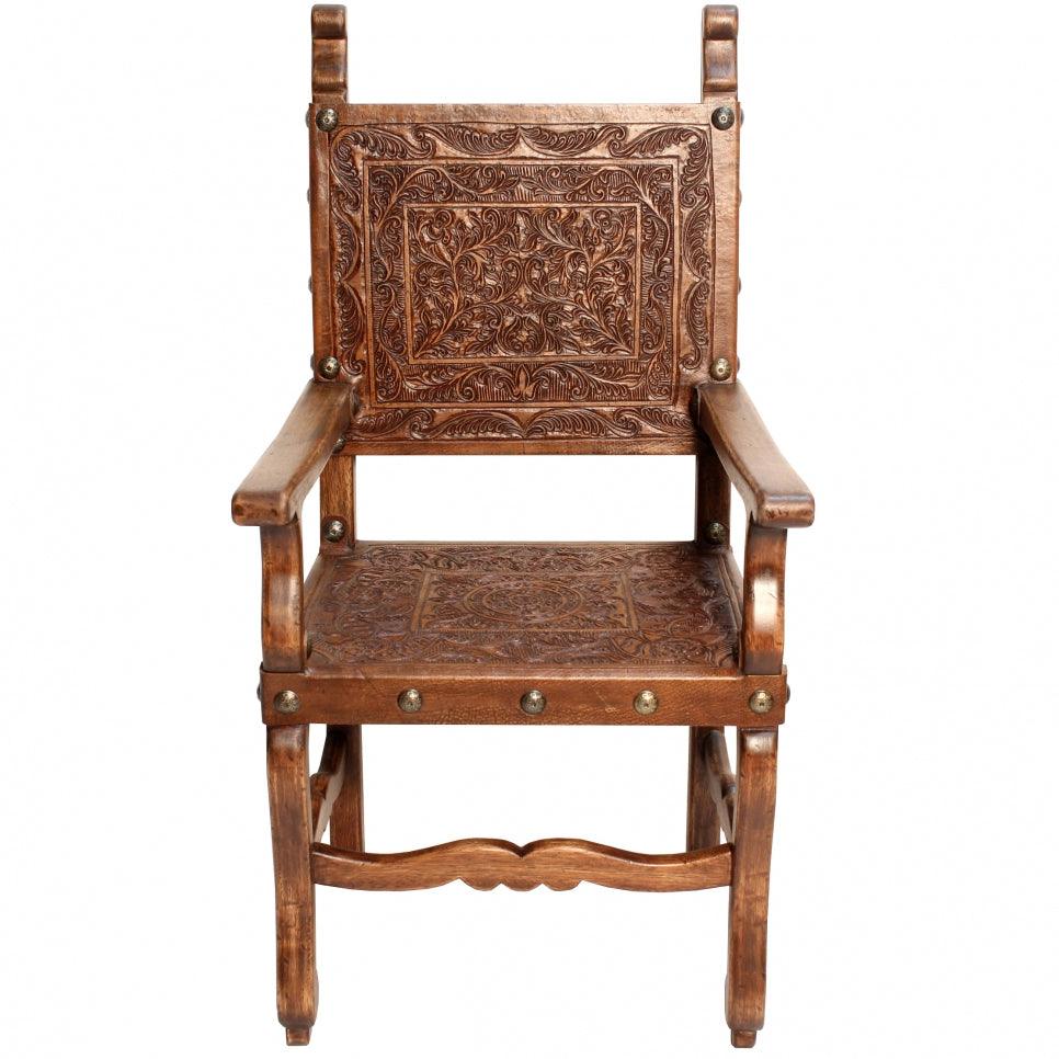 Regal Tooled Leather Dining Armchair - Belle Escape