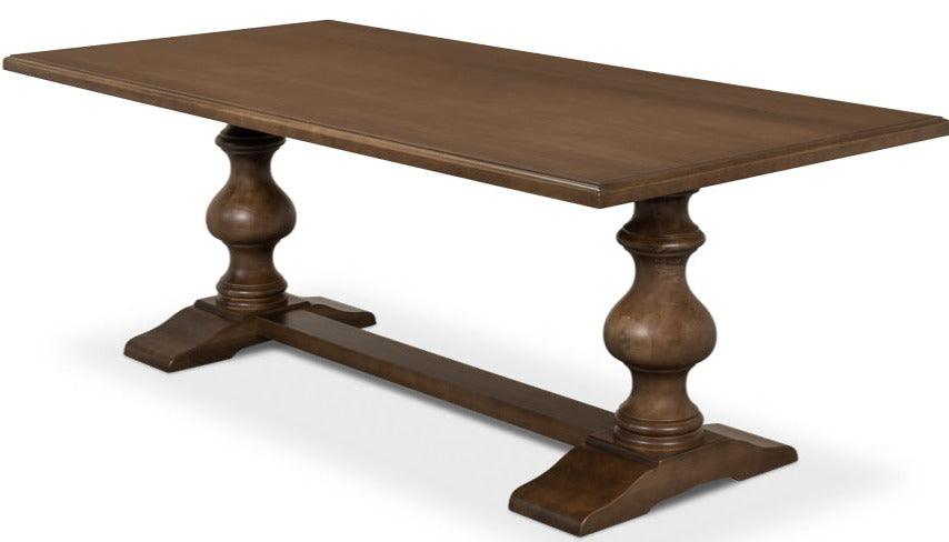 Richly Stained French Country Pedestal Table - Belle Escape