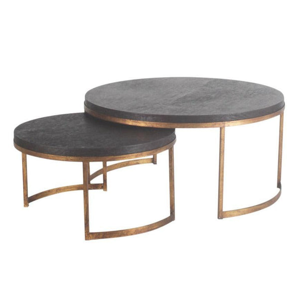 Round Gold Metal Base Nesting Tables | Modern Elegant Nesting Tables