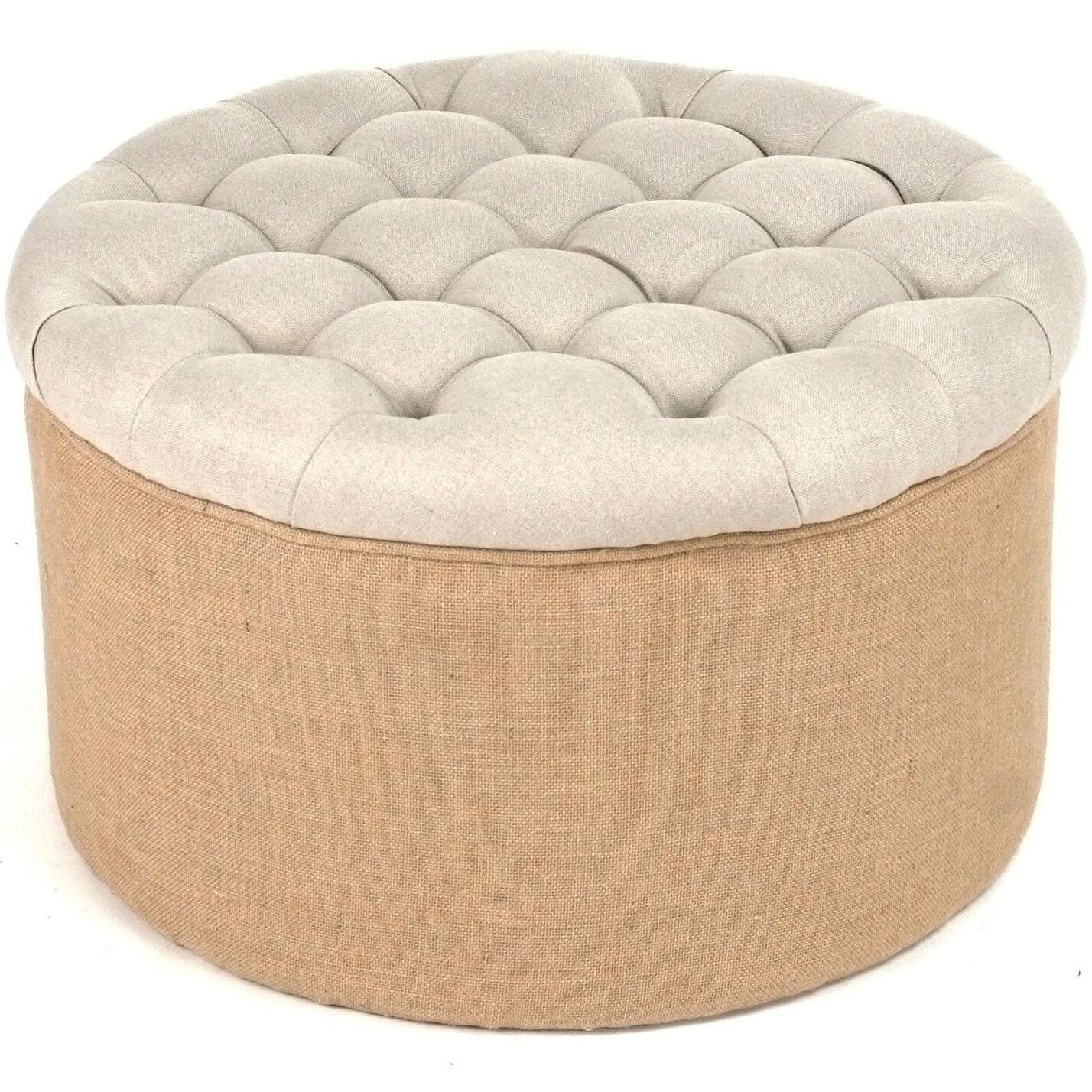 Round Tufted Burlap Ottoman - Belle Escape