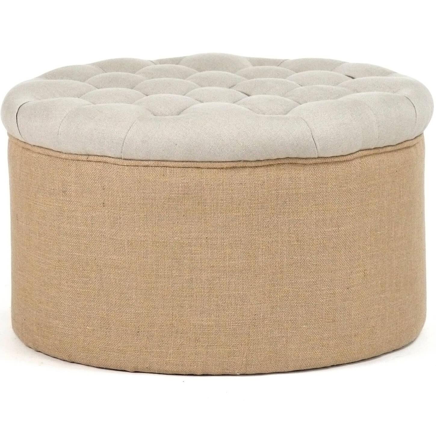 Round Tufted Burlap Ottoman - Belle Escape