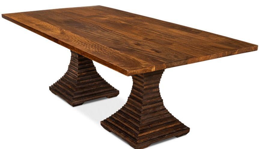 Rustic Brown Pedestal Dining Table - Belle Escape