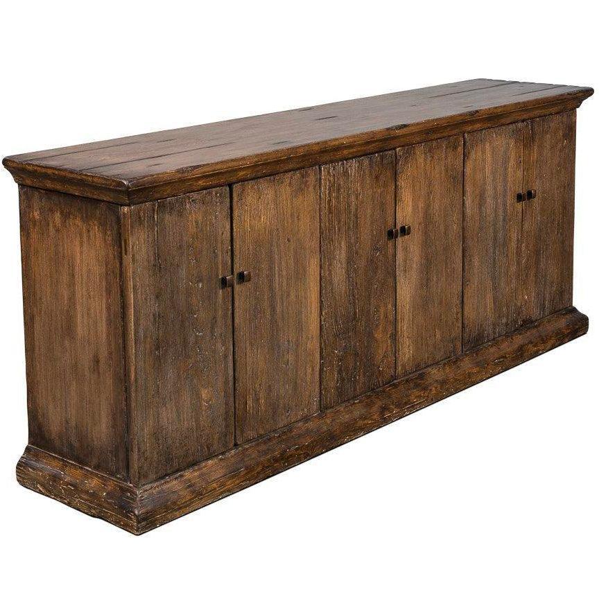Rustic Elm Provincial Sideboard - Heavily Distressed Brown Finish