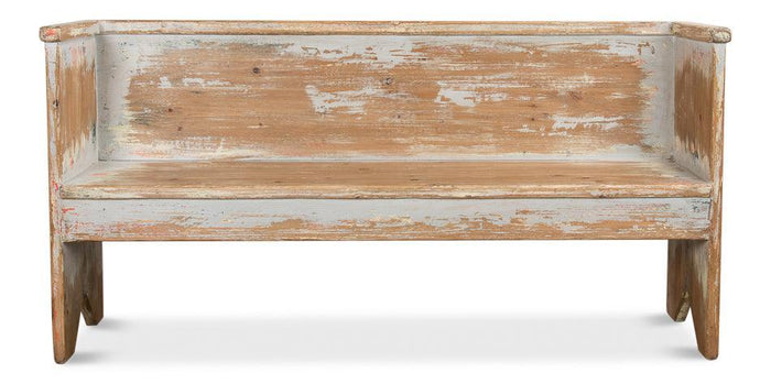 Rustic Gray Washed Wood Bench - Distressed Painted Finish