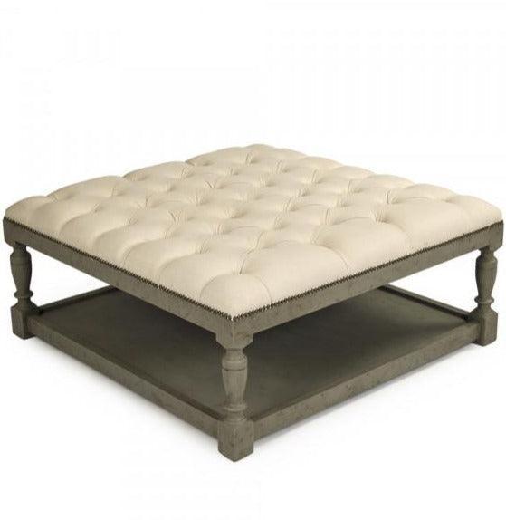 Rustic Green Square Tufted Ottoman - Belle Escape