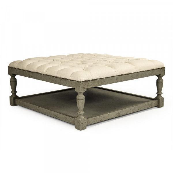 Rustic Green Square Tufted Ottoman - Belle Escape