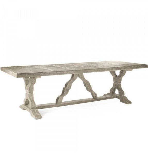 Rustic European Gray Wood Stretcher Table - Belle Escape