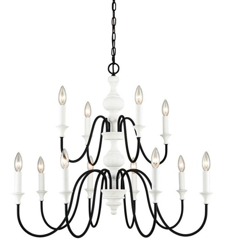 Shabby White Tiered l 12-Light Chandelier - Belle Escape