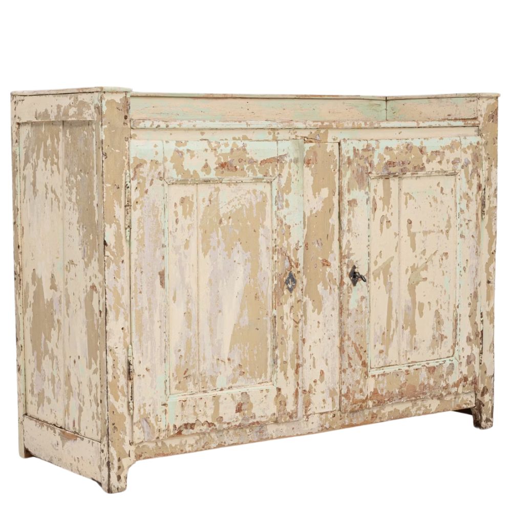 Vintage Shabby Chic Chippy White Buffet, Circa 1880