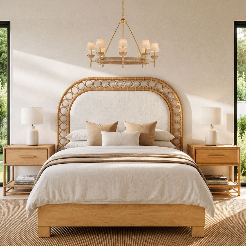 Solana Rattan and Wood Arched Bed
