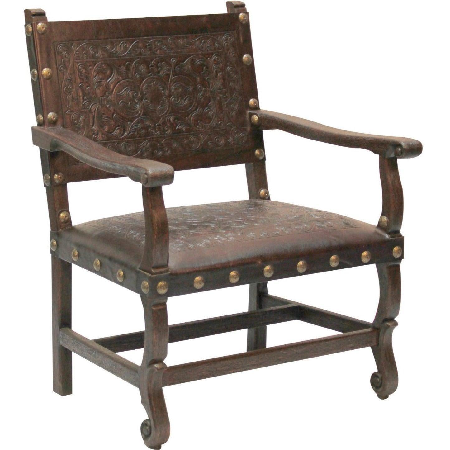 Spanish Carved Leather Lounge Chair - Belle Escape