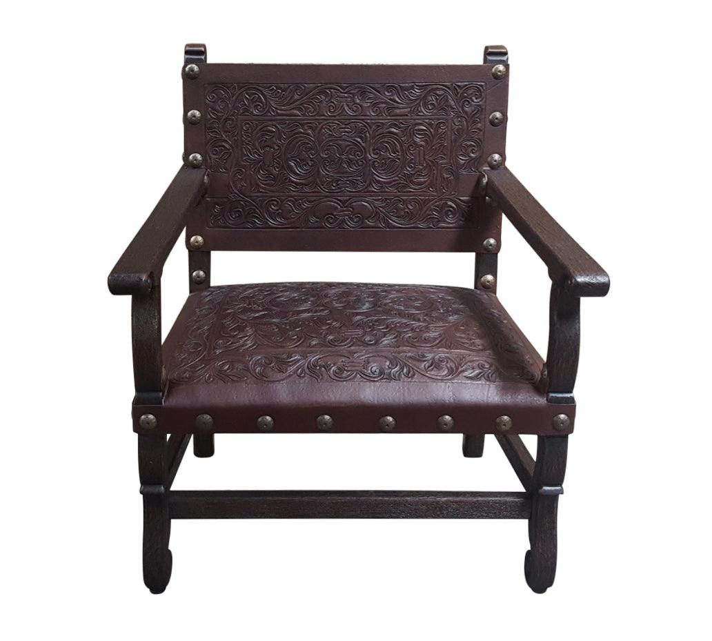 Spanish Carved Leather Lounge Chair - Belle Escape