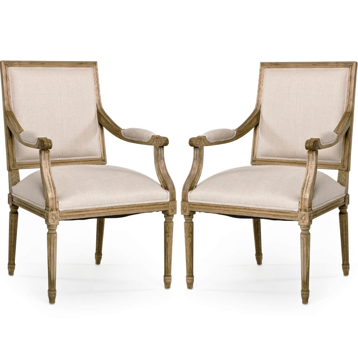 Square Back Oak Arm Chairs - Pair - Belle Escape