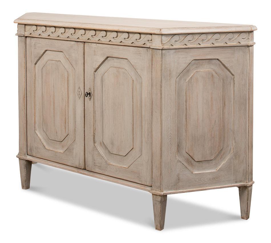 Stone Grey Wrenn Wood Carved Credenza - Belle Escape